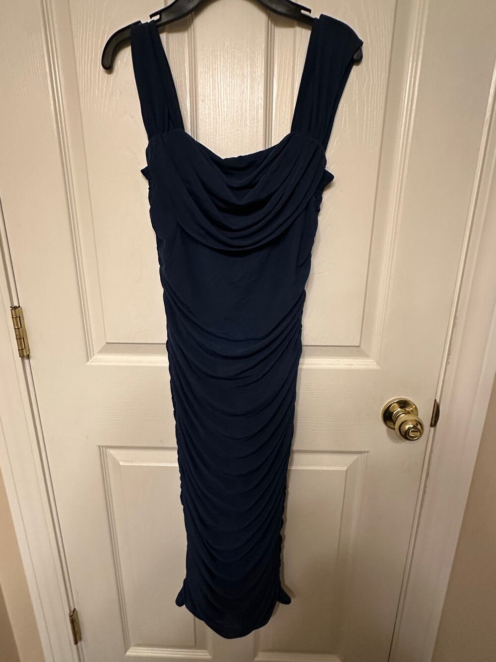 PrettyGarden Women’s Small Navy Blue Ruched Off Shoulder Bodycon Dress
